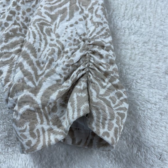 Coldwater Creek Jacquard Animal Print Blazer Womens PL Beige Open Front Ruched - Picture 9 of 12